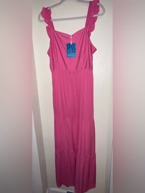 Market & Spruce Hot Pink Ruffle-Strap Tiered Maxi Dress